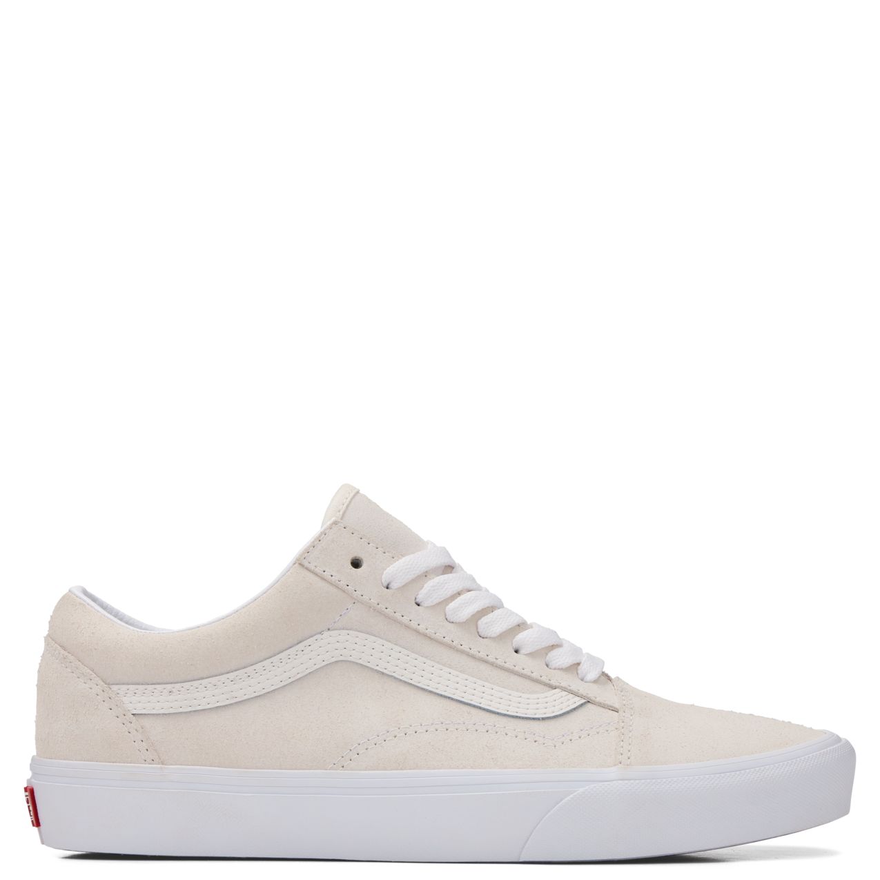 Vans Old Skool Suede Blanc De Blanc side profile with white Sidestripe™ and white midsole