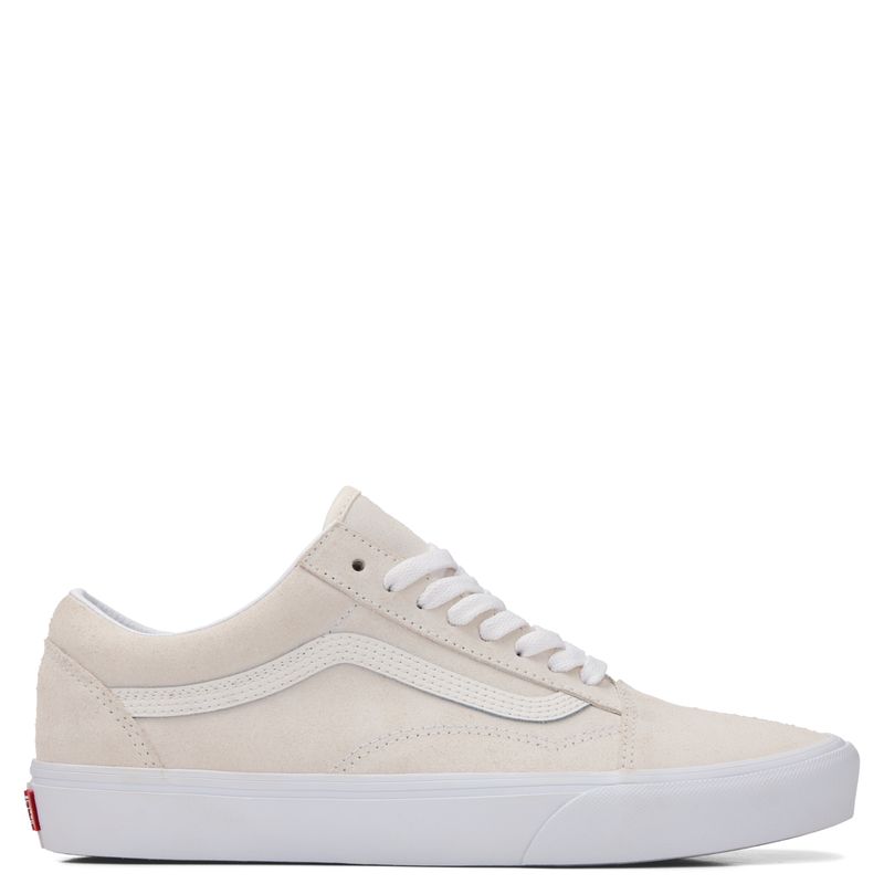 Vans Old Skool Suede Blanc De Blanc side profile with white Sidestripe™ and white midsole