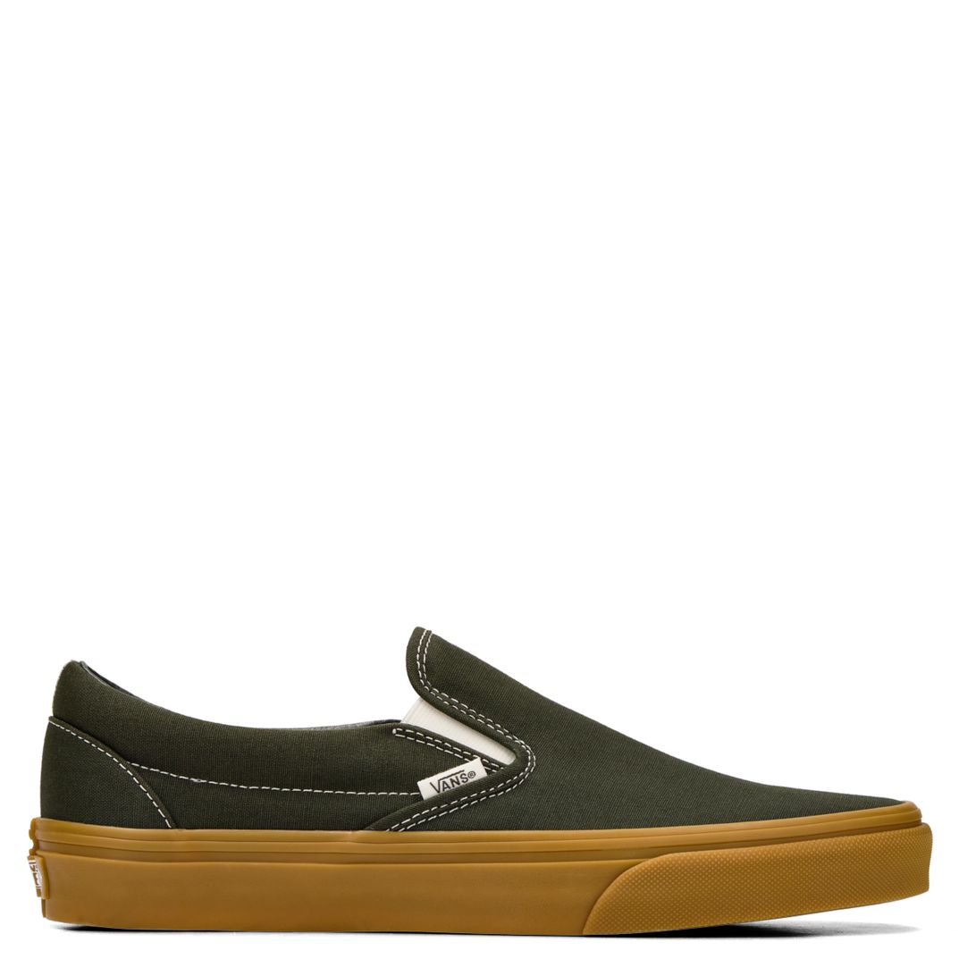 Side profile of Vans Classic Slip-On in Obsidian Fern with gum sole