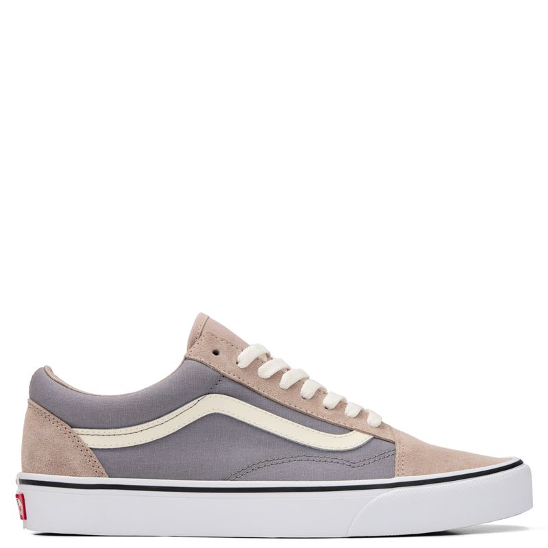Vans Old Skool 2-Tone Frost Gray side profile with suede toe and heel and gray canvas panels