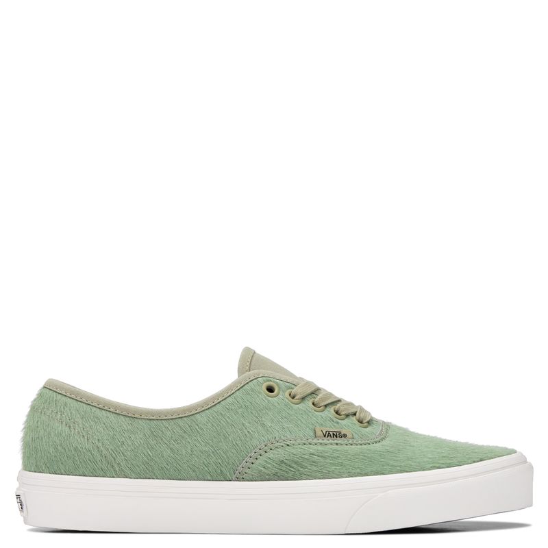 Vans Authentic Pony Hair Soft Sage side profile with textured upper and white midsole
