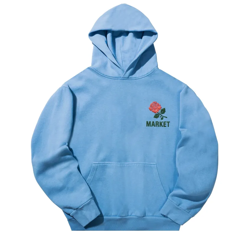 Front view of Market 3D Have A Nice Day hoodie in dusk blue.