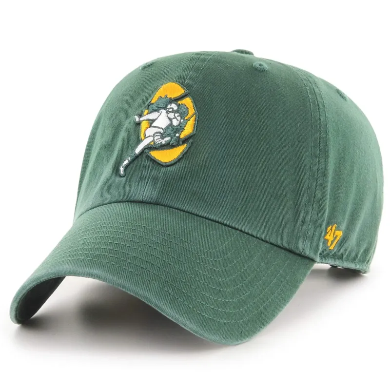 Green Bay Packers Legacy Clean Up hat in green with vintage Packers player logo on front.