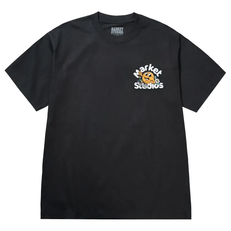 Front view of Market Chill The Net T-shirt in washed black.