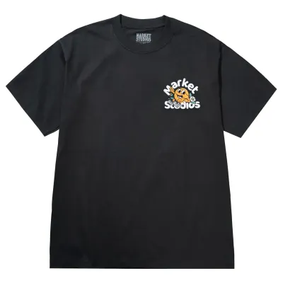 Front view of Market Chill The Net T-shirt in washed black.