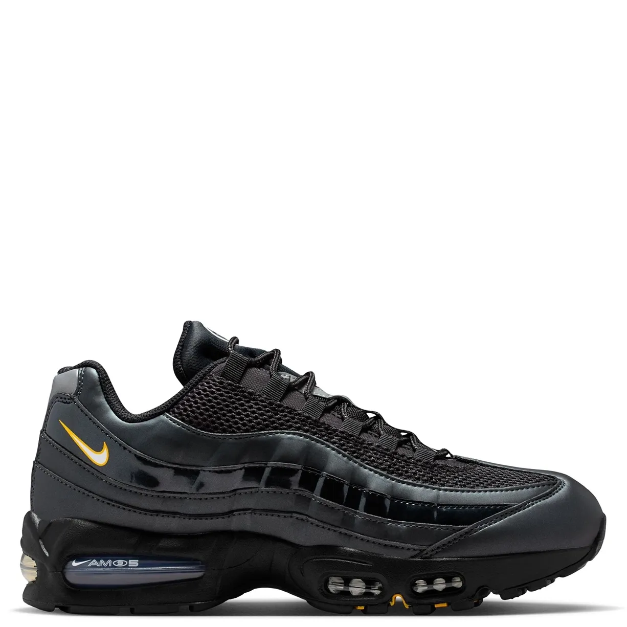 Medial side profile of Air Max 95 in black with sculpted midsole