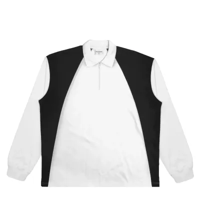 Front view of Students Emmett LS Polo in white with zip collar.