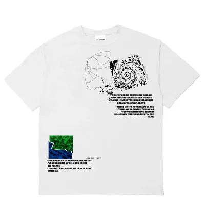 Front view of white Students Without You tee with abstract black graphic and text.