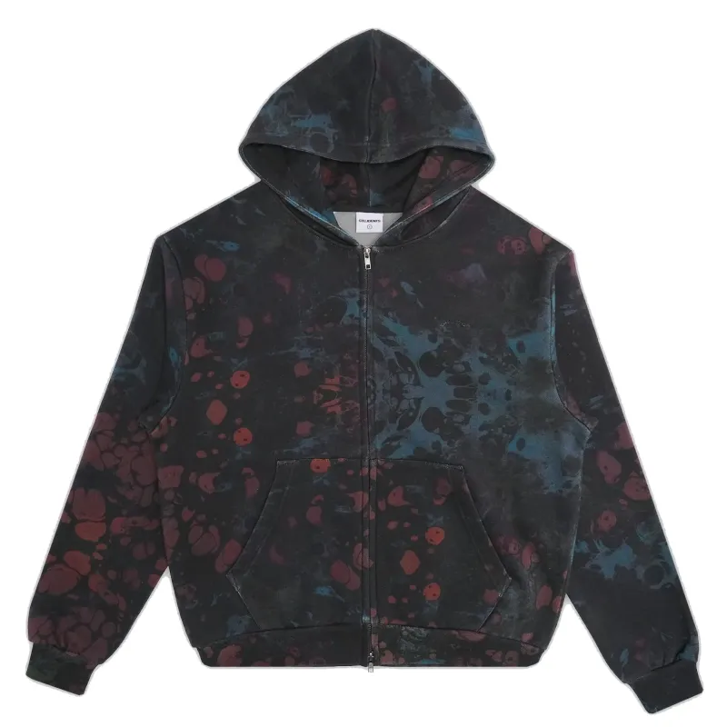 Front view of Arnault black fleece zip hoodie with kangaroo pockets.