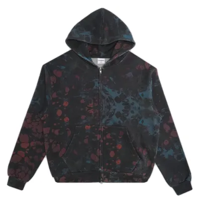 Front view of Arnault black fleece zip hoodie with kangaroo pockets.