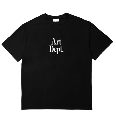 Front view of black Students Art Dept T-shirt with white “Art Dept.” print.