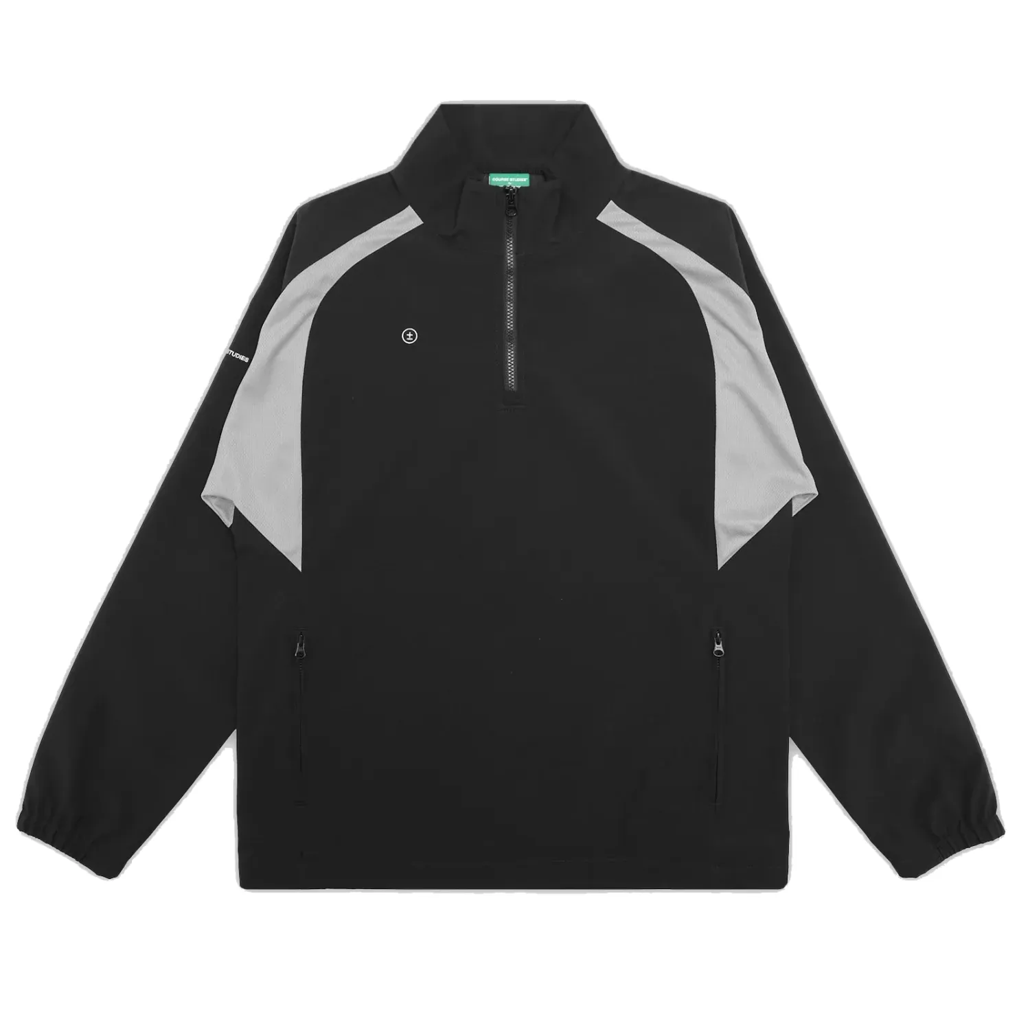 Front view of black Students Myles nylon quarter zip pullover.