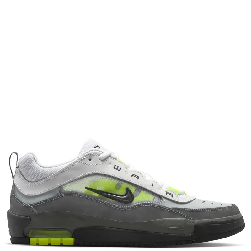 Medial side profile showing translucent mesh panel with neon underlay