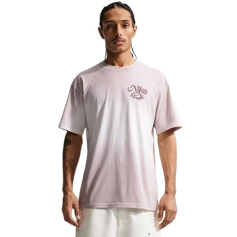 Front view of Nike Radiate Dip Dye tee with small chest logo in Sail and Moon Particle.