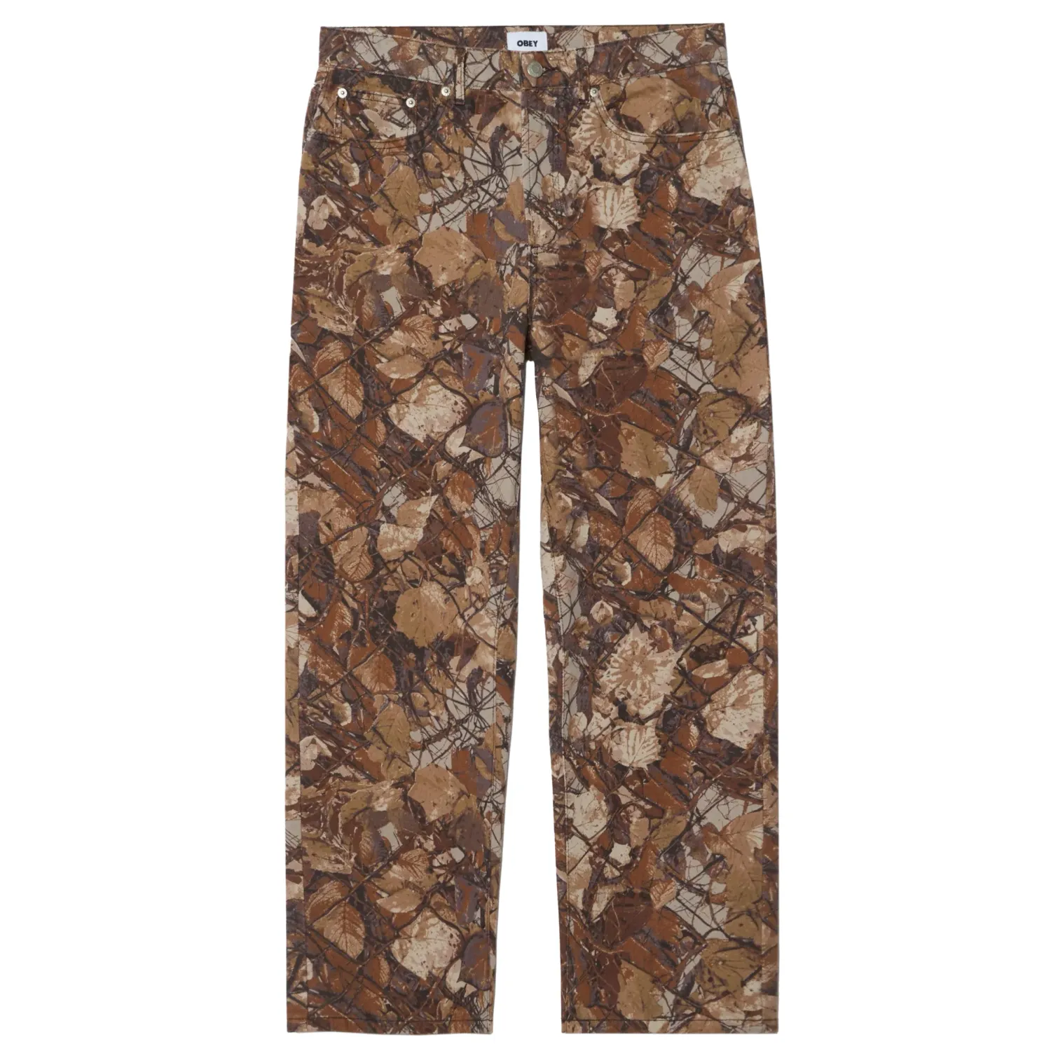 Front View Of OBEY Classic Baggy Denim In Fence Camo Multi.