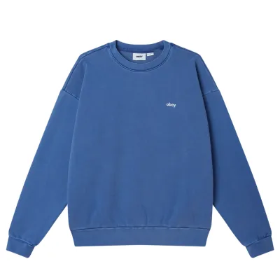 Front View Of OBEY Lowercase Pigment Crewneck In Electric Indigo.