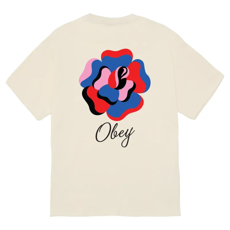 Back Graphic On OBEY Paper Rose Tee With Abstract Rose Artwork And Script Logo.