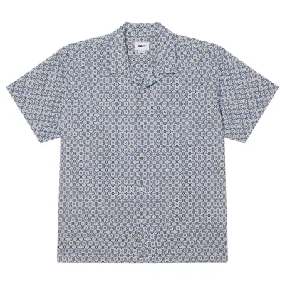 Front View Of OBEY Adrian Short Sleeve Button-Up Shirt With Allover Pattern.