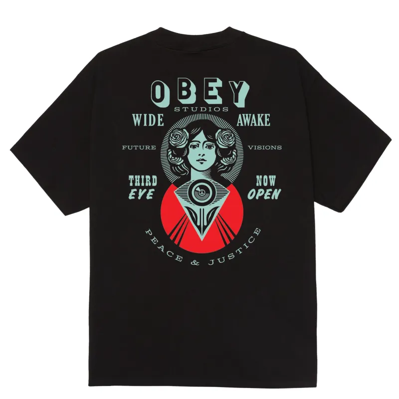 Back Graphic On OBEY Make Art Third Eye Tee With Third Eye Artwork And Text Design.