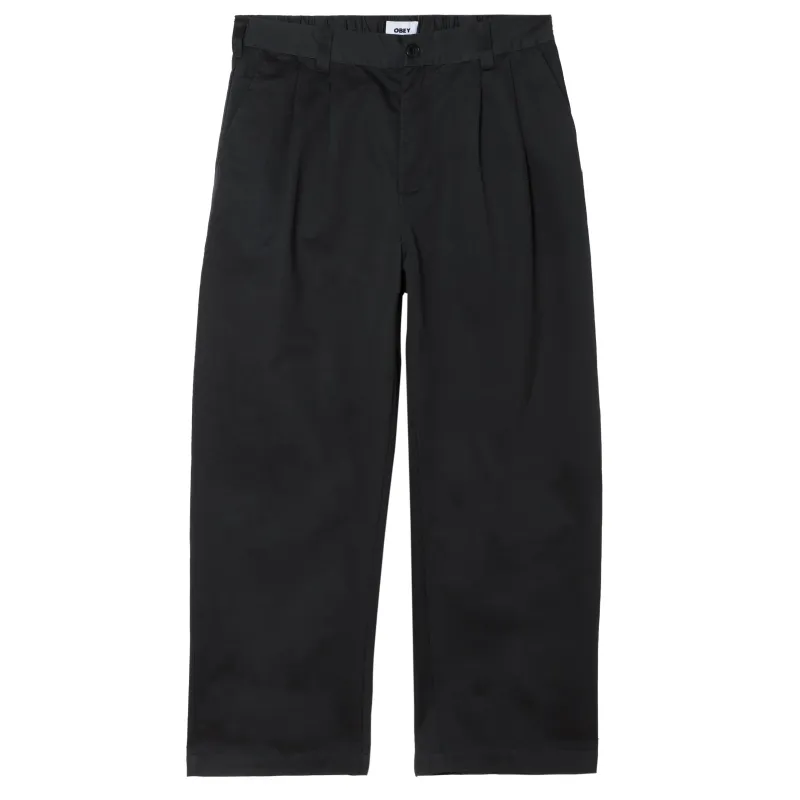 Front View Of OBEY Foster Pleated Pant With Pleated Waist In Black.
