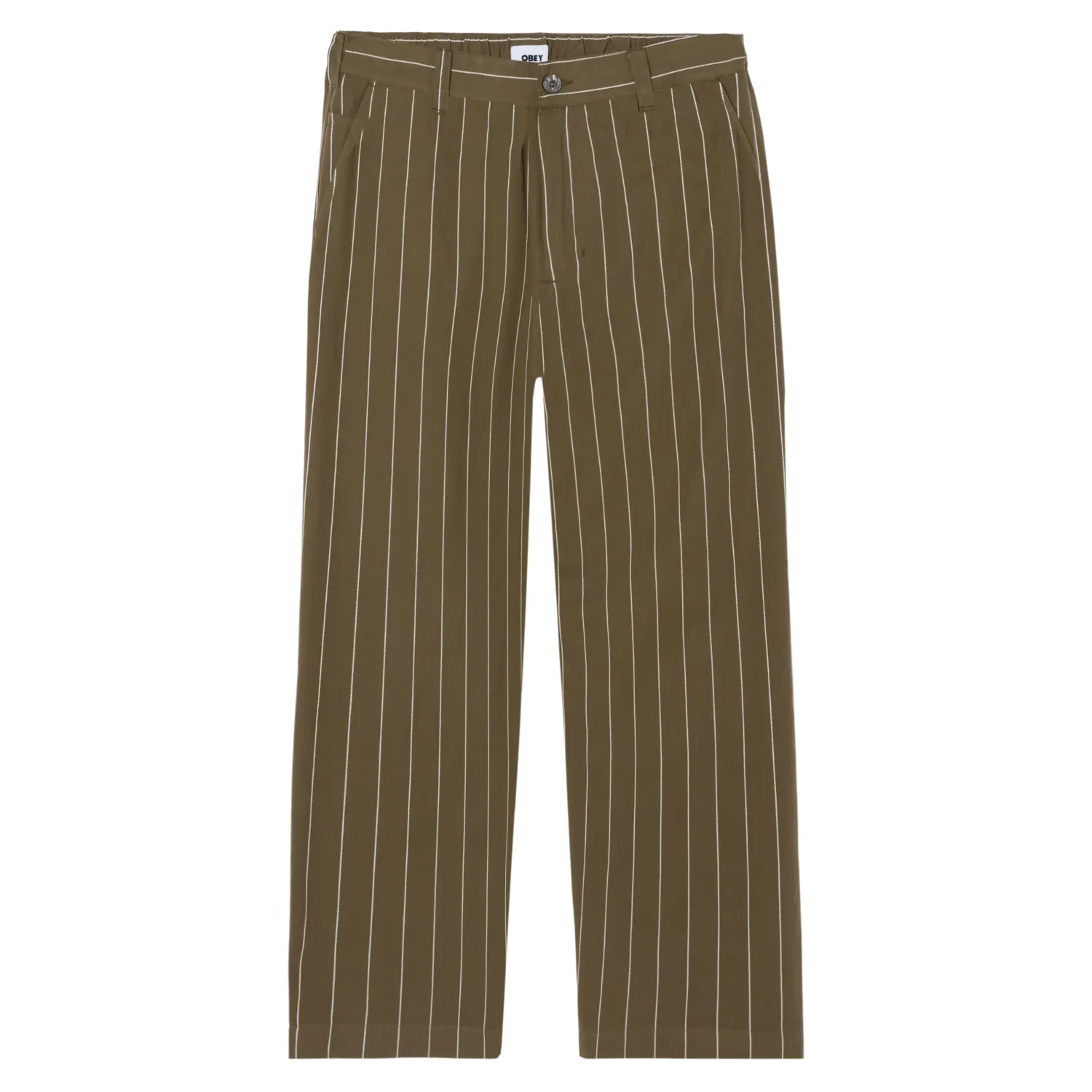 Front View Of OBEY Foster Pleated Stripe Pant With Pleated Waist.