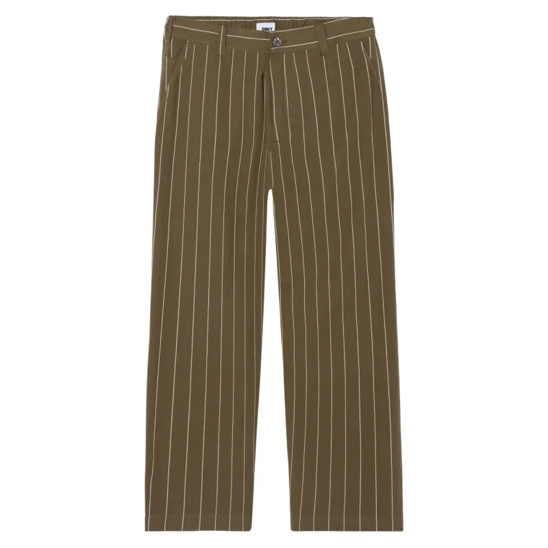 Front View Of OBEY Foster Pleated Stripe Pant With Pleated Waist.