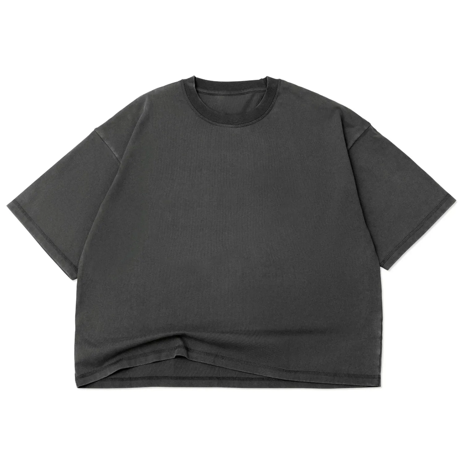 Front View Of Cotton Collective Drop Crop Tee In Vintage Black With Relaxed Cropped Fit.