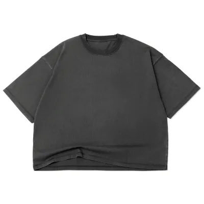 Front View Of Cotton Collective Drop Crop Tee In Vintage Black With Relaxed Cropped Fit.