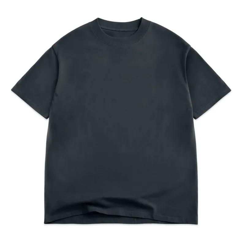 Front View Of Cotton Collective Oversized Crop Tee In Vintage Black With Relaxed Oversized Fit.