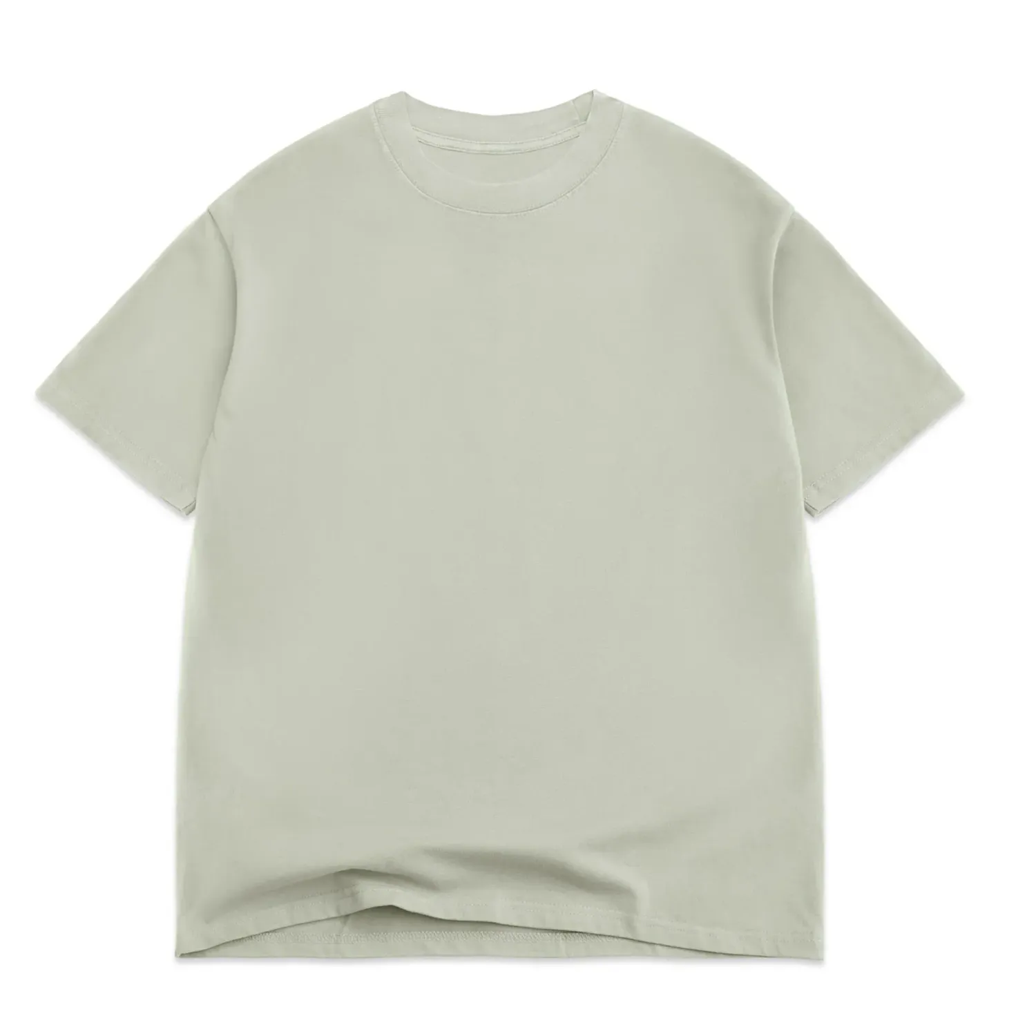 Front View Of Cotton Collective Oversized Box Tee In Sage Green With Relaxed Fit.