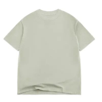 Front View Of Cotton Collective Oversized Box Tee In Sage Green With Relaxed Fit.