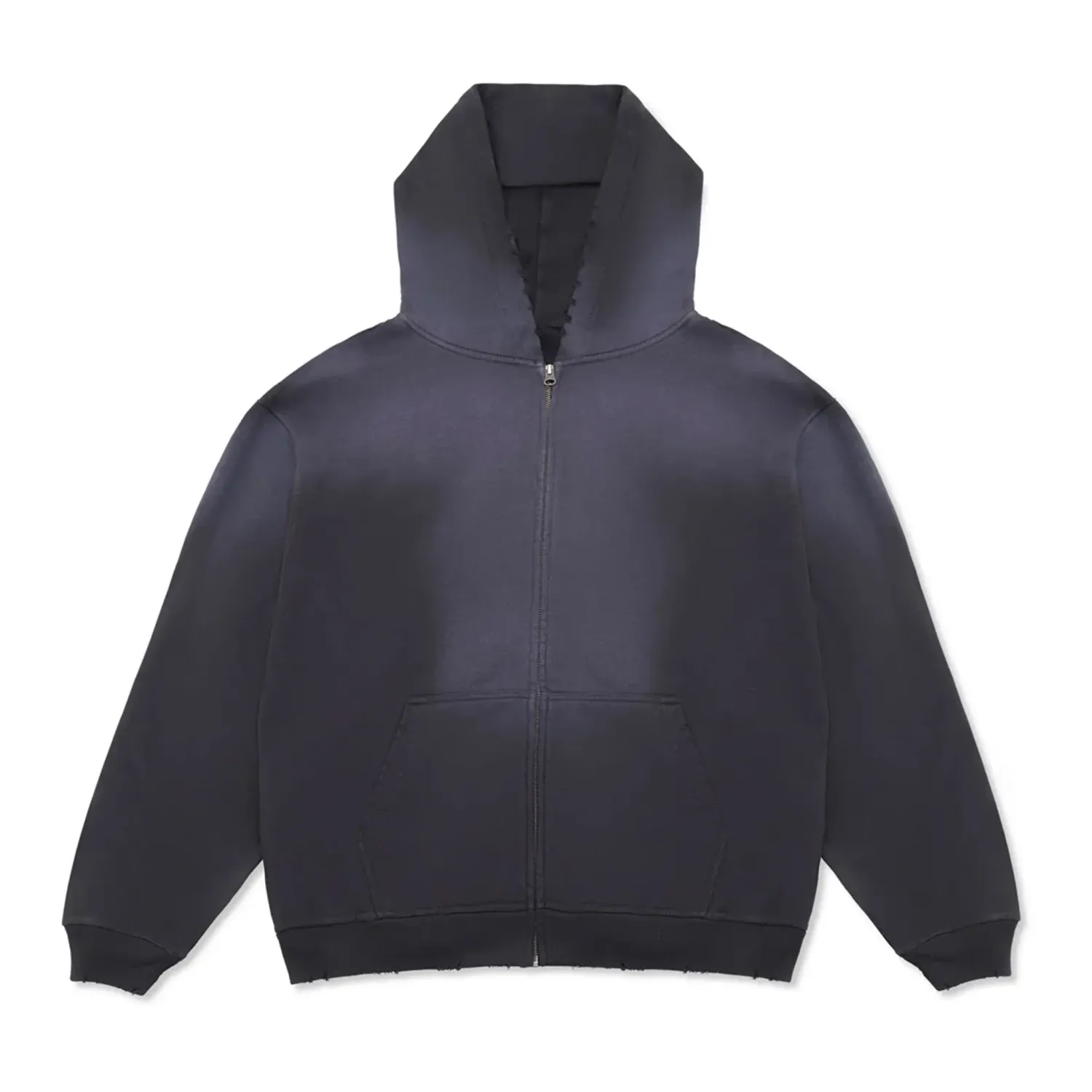 Front View Of Cotton Collective Special Zip Hoodie In Potassium Black With Full Zip And Hood.