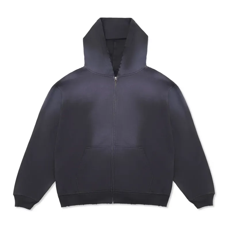 Front View Of Cotton Collective Special Zip Hoodie In Potassium Black With Full Zip And Hood.