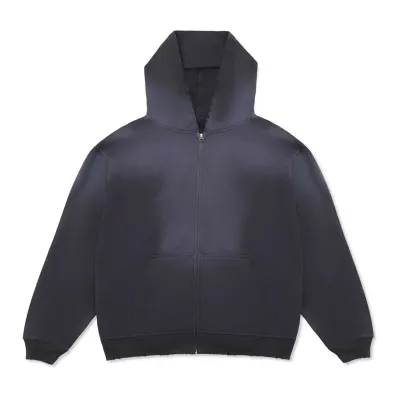 Front View Of Cotton Collective Special Zip Hoodie In Potassium Black With Full Zip And Hood.
