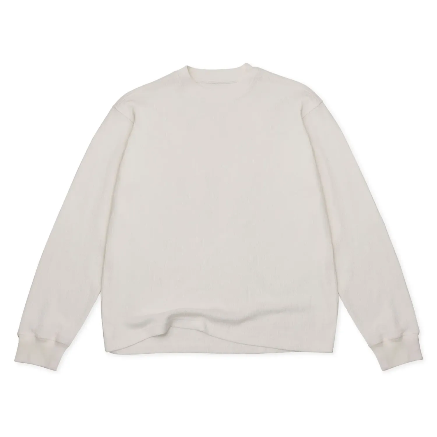 Front View Of Cotton Collective Waffle Long Sleeve Tee In blanc white.