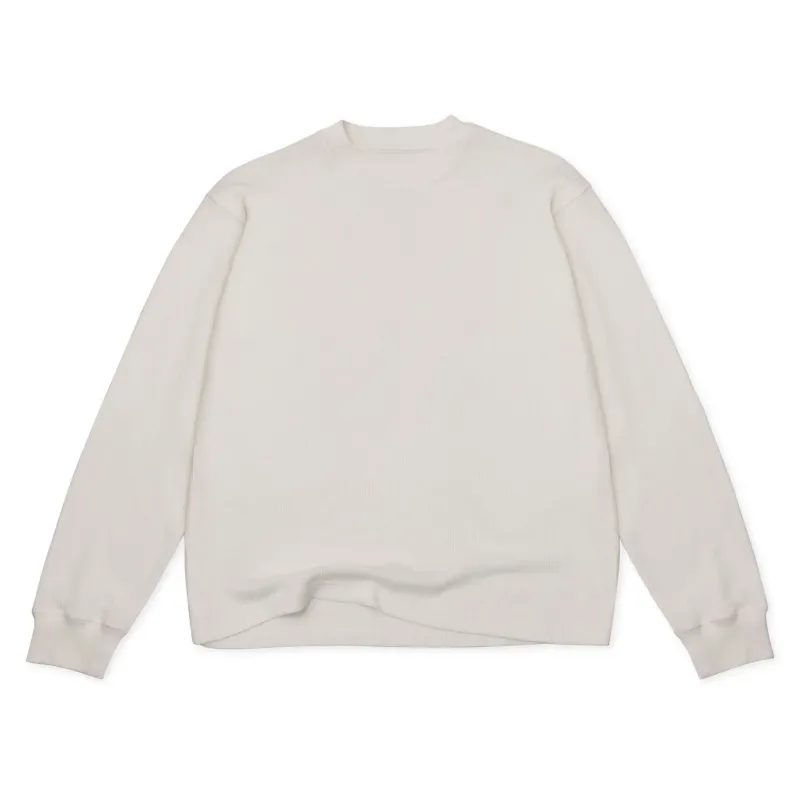 Front View Of Cotton Collective Waffle Long Sleeve Tee In blanc white.