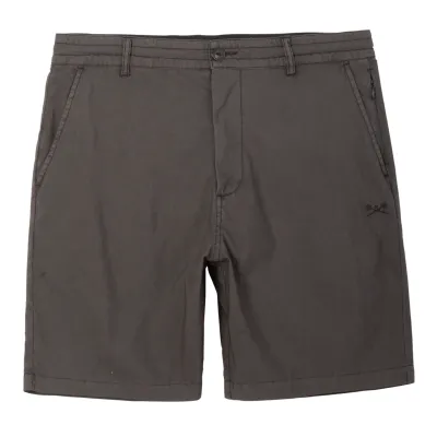 Front View Of Dark Seas Hydrochino Short In Black With Clean Chino Style And Side Zipper Pocket.