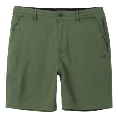 Front View Of Dark Seas Hydrochino Shorts In Olive With Button Waist Closure And Side Pockets.