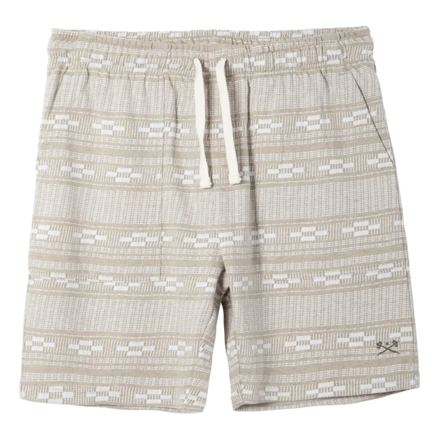 Front View Of Dark Seas Cyrus Shorts In Moss And White With Drawstring Waist And Embroidered Logo.