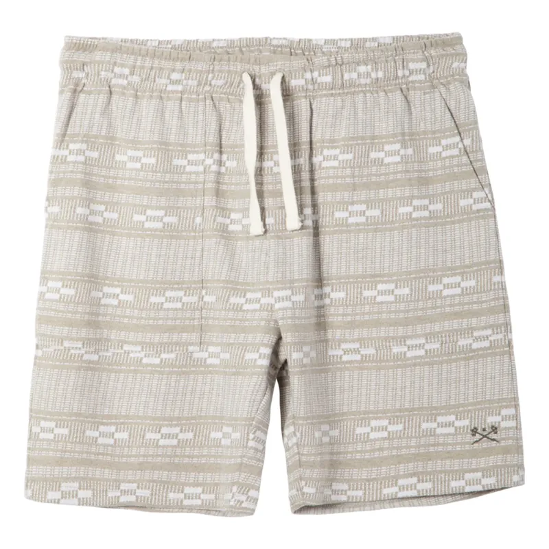 Front View Of Dark Seas Cyrus Shorts In Moss And White With Drawstring Waist And Embroidered Logo.