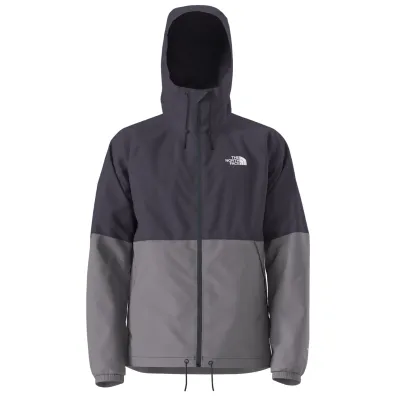 Front View Of The North Face Antora Rain Hoodie In Endless Dusk And Transcendent Grey Colorblock With Adjustable Hood.