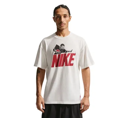 Front view of Nike Football tee featuring large red Nike logo and football player graphic.