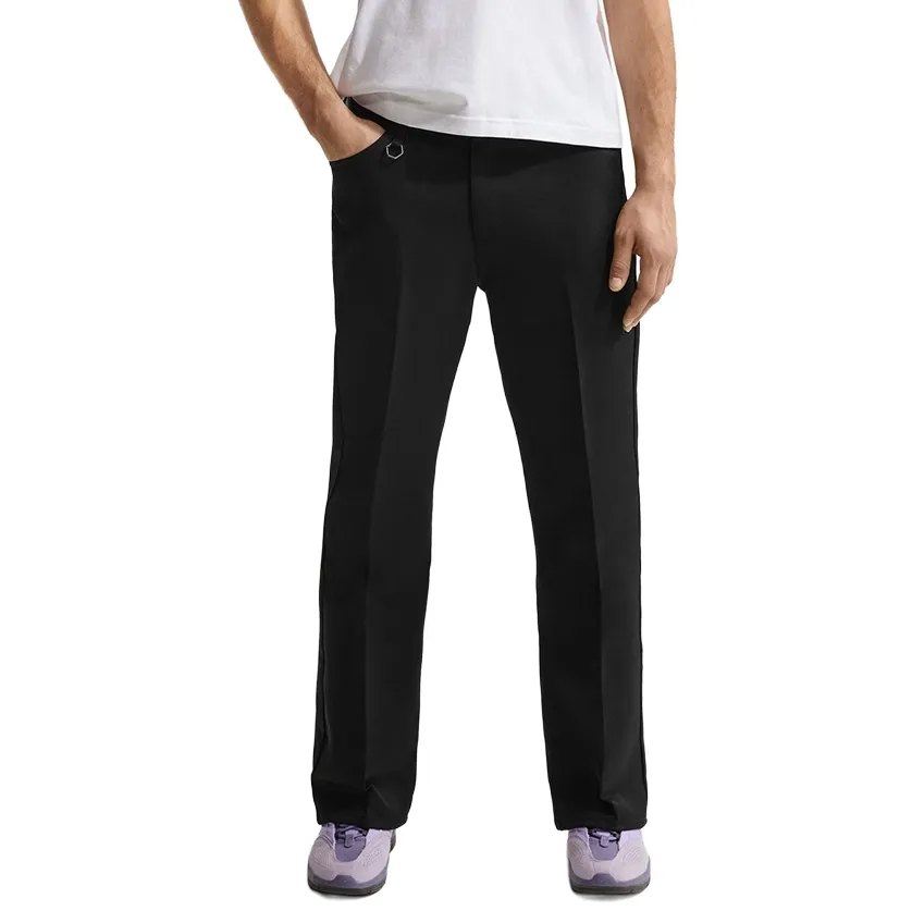 Front view of black Nike SB Getamovin pants with clean tailored silhouette.