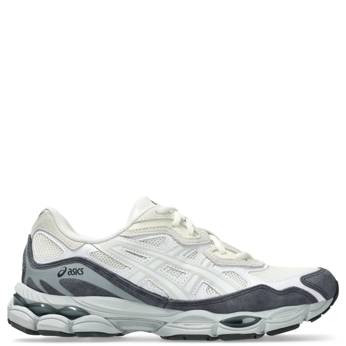 Lateral side profile highlighting mesh underlays and suede overlays