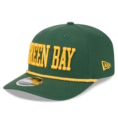 Green Bay Packers New Era 9SEVENTY hat in green with raised yellow “GREEN BAY” wordmark embroidery.