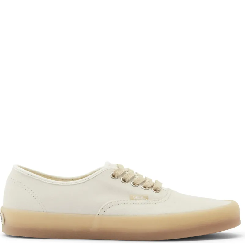 Clean lateral side view of Vans Authentic marshmallow colorway emphasizing minimal design and low-top silhouette.