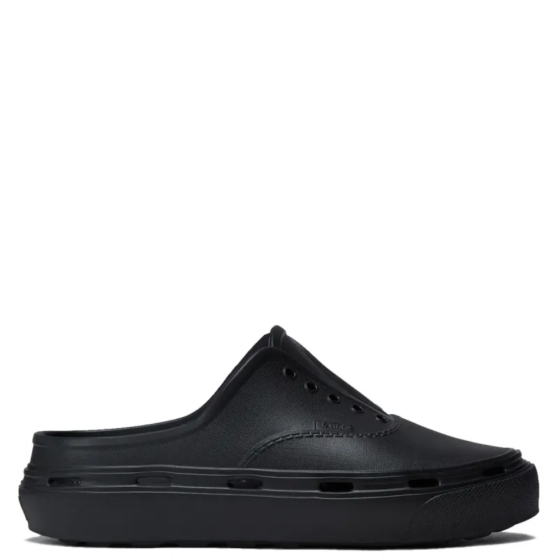 Side profile of Vans Authentic Foam Mule in black highlighting molded foam build and perforated midsole vents