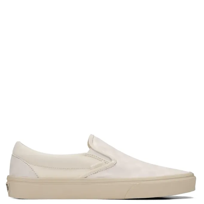 Side profile of Vans Classic Slip-On featuring elastic side accents and monochrome checkerboard design