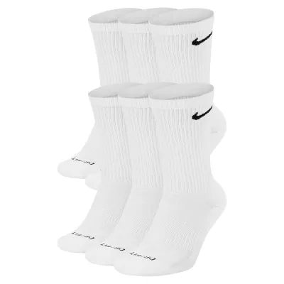 Nike Everyday Plus white cushioned crew socks 6-pack with black Swoosh logos