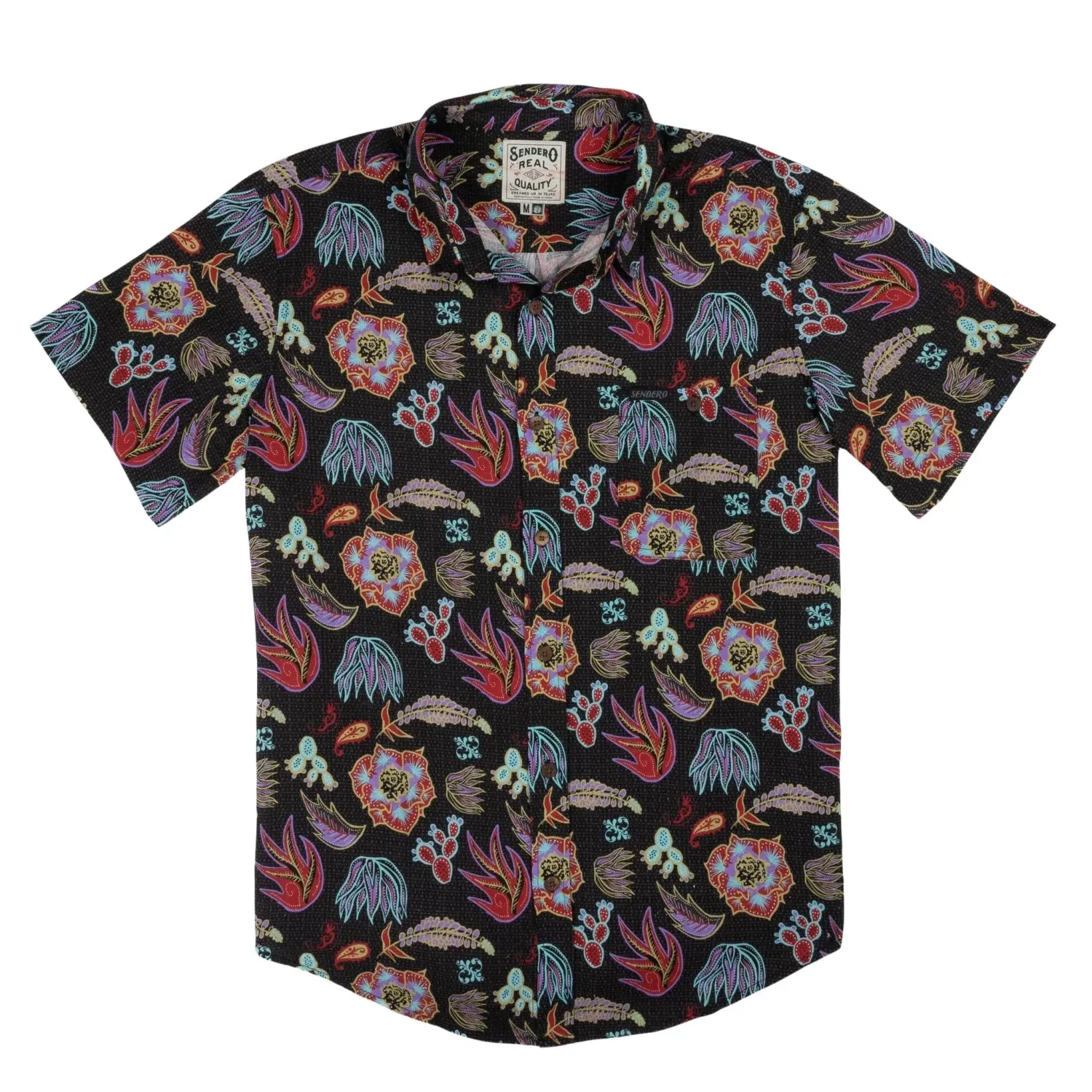 Sendero Electric Desert shirt front flat lay with button front and chest pocket